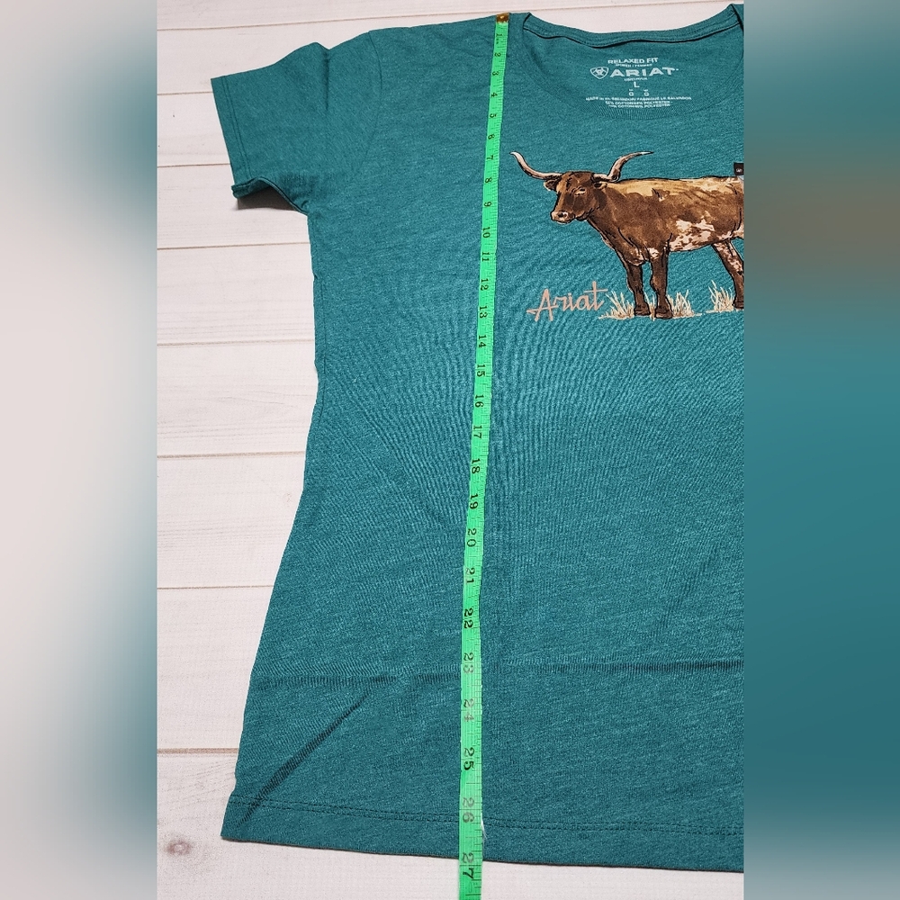 NWT Ariat Longhorn Watercolor Short Sleeve Teal Green T-Shirt Size Small / Large - Picture 10 of 11